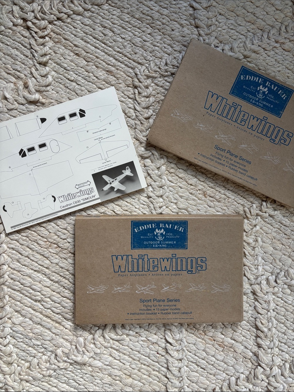 Vintage Eddie Bauer Whitewings paper airplanes patterns EB-S96 1996 Set of 2